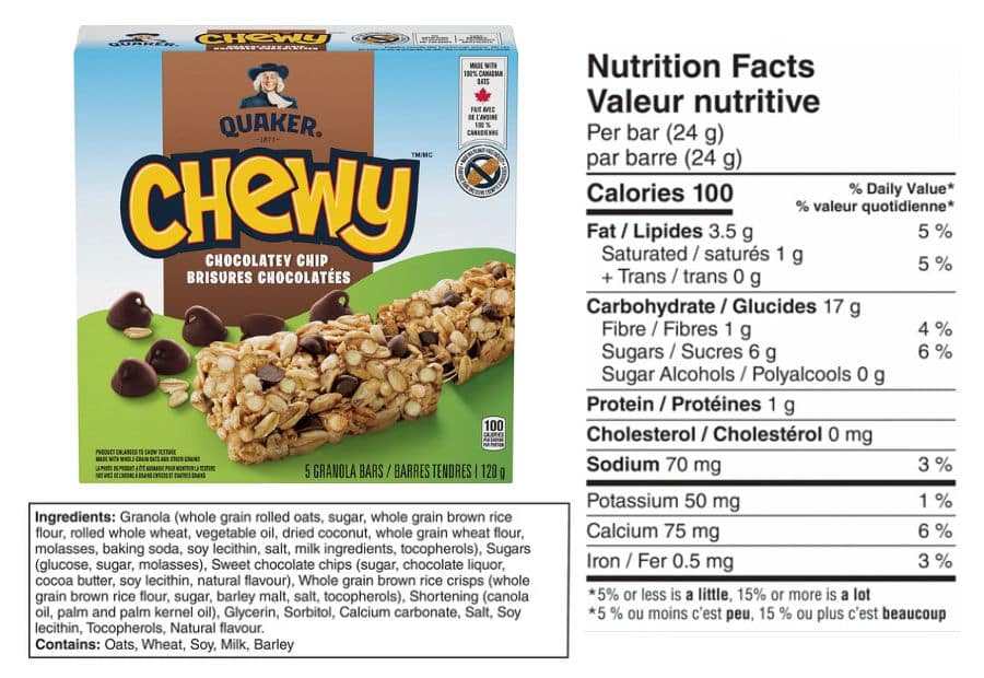 Nut-free granola bars - Quaker Chewy Bars