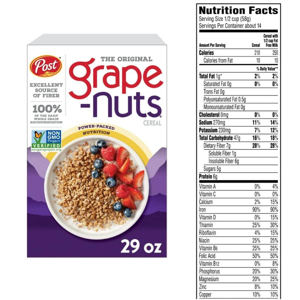 Top Cold cereal high in iron - Post Grape Nuts Cereal Nutrition Facts