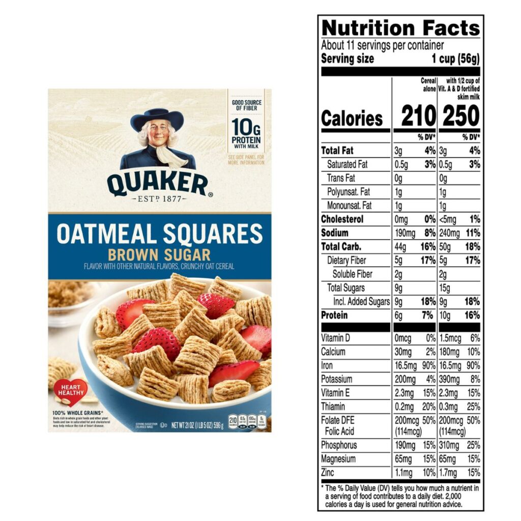 Quaker oatmeal squares nutrition facts